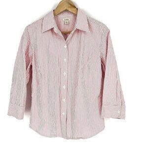 LL Bean Shirt Size Small Women Pink White Essential Seersucker Stripe Top Button